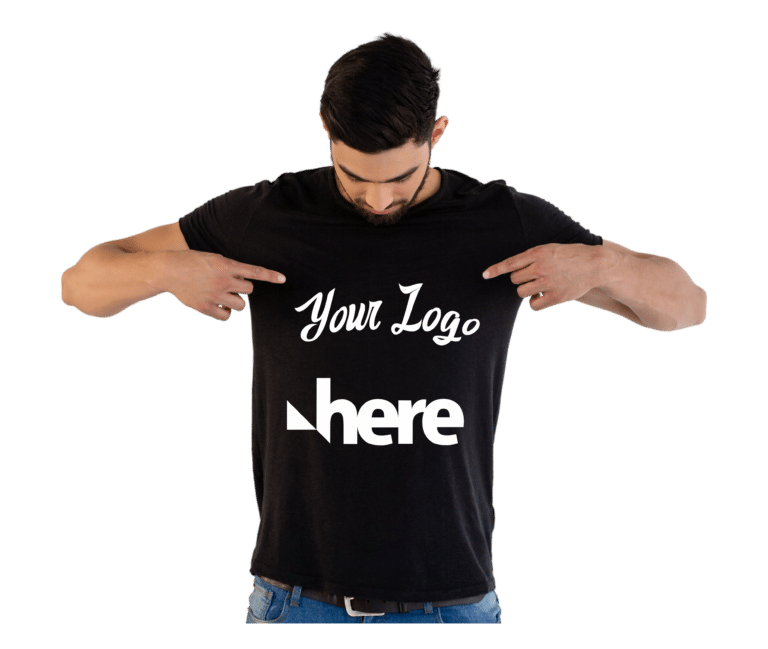 Black T-shirt printed with a custom logo